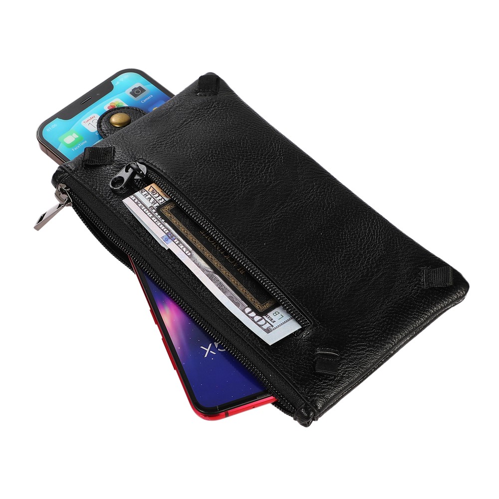 Pochette De Téléphone Portable En Cuir Multifonctionnel Sac À Bandoulière À Bandoulière Avec Sac À Dos Porte-monnaie Portefeuille Porte-monnaie - Noir-7