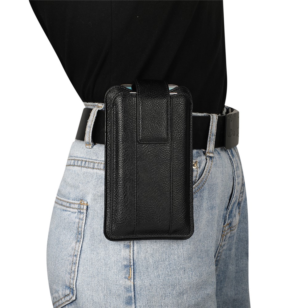 PU Leather Dual Pocket Wallet Cell Phone Belt Clip Holster Cover Pouch Case Waist Bag (L Size) for Xiaomi Huawei iPhone - Black-14