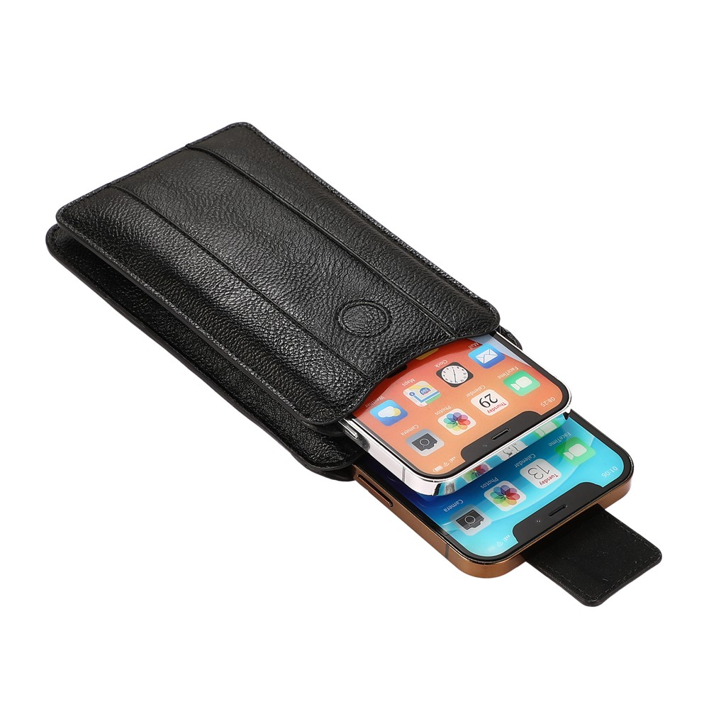 PU Leather Dual Pocket Wallet Cell Phone Belt Clip Holster Cover Pouch Case Waist Bag (L Size) for Xiaomi Huawei iPhone - Black-4