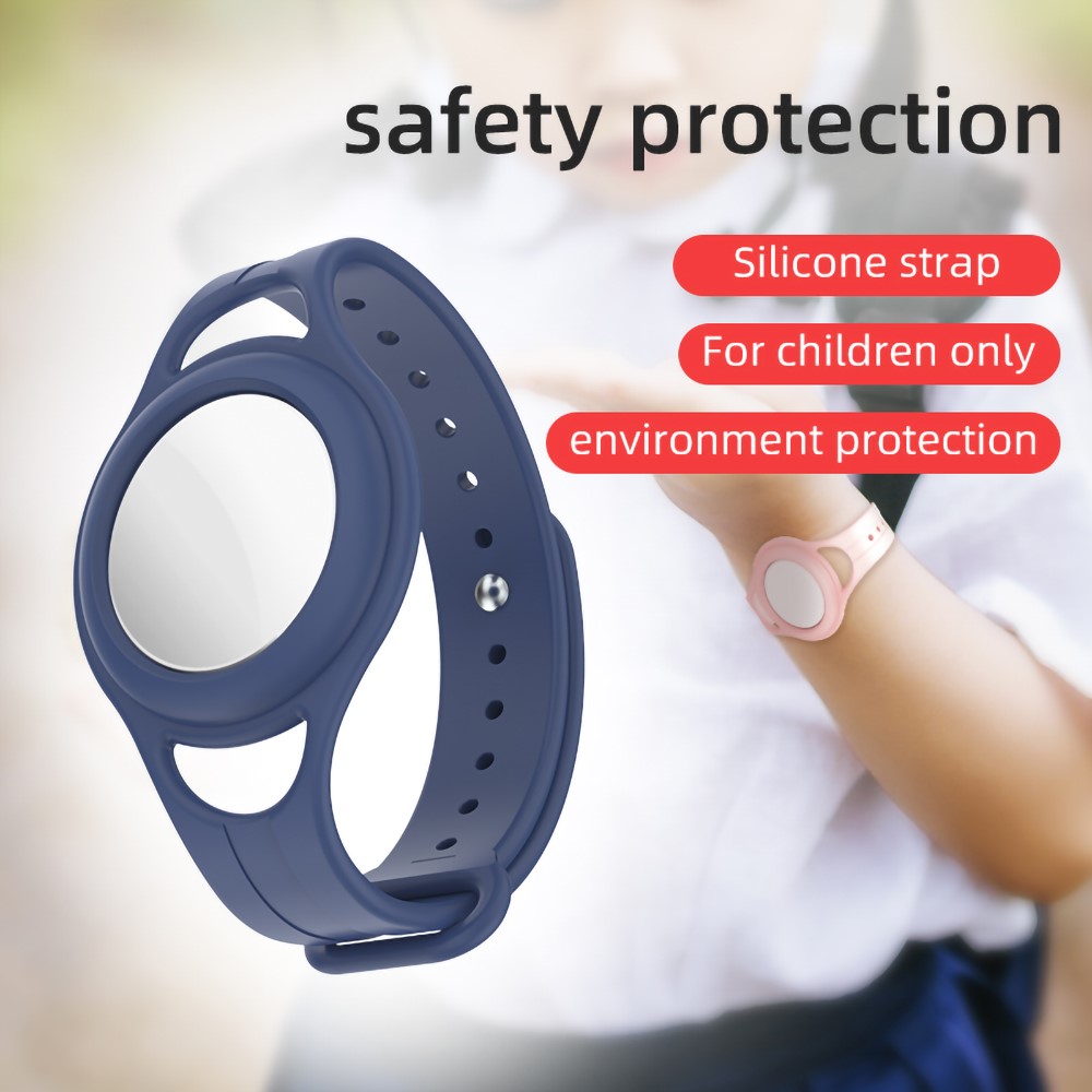 MUTURAL Silicone Children Wrist Bands Case for Apple AirTags Anti-Scratch Replacement Strap Protective Cover - Navy Blue-7
