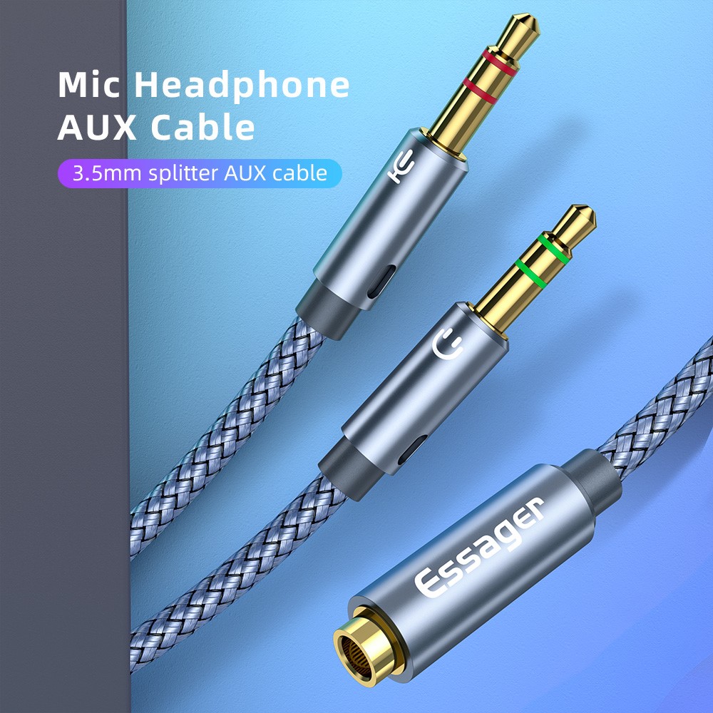 ESSAGER 0.25m 3.5mm Female to Dual 3.5mm Male Mic AUX Audio Y Splitter Cable Headphone Adapter Cord-2