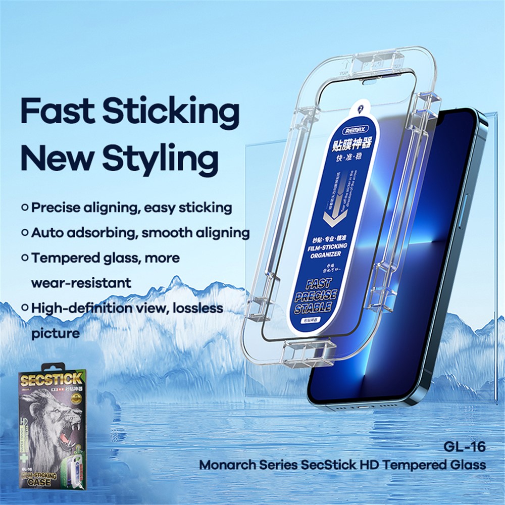 REMAX Monarch Series Fast Installation Transparent Tempered Glass Phone Screen Film Sticking Case for iPhone 13 mini 5.4 inch-2