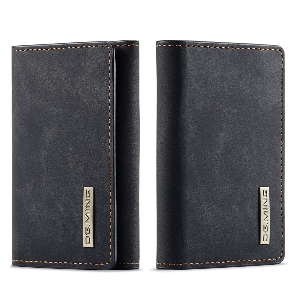 DG.MING M1 Series PU Leather Magnetic Absorption Closure Tri-fold Pocket Wallet Cash Card Holder Coin Purse - Black-1