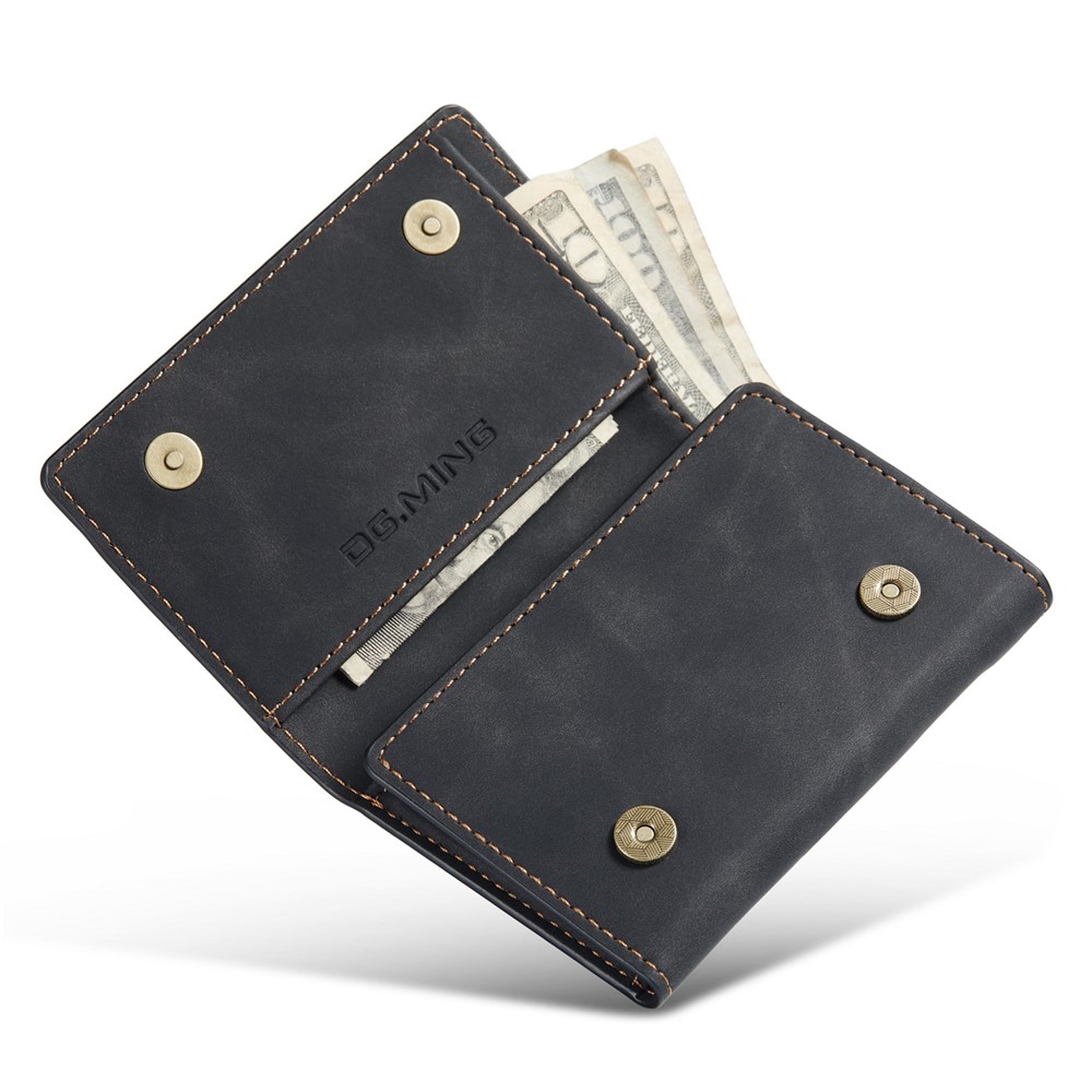 DG.MING M1 Series PU Leather Magnetic Absorption Closure Tri-fold Pocket Wallet Cash Card Holder Coin Purse - Black-4