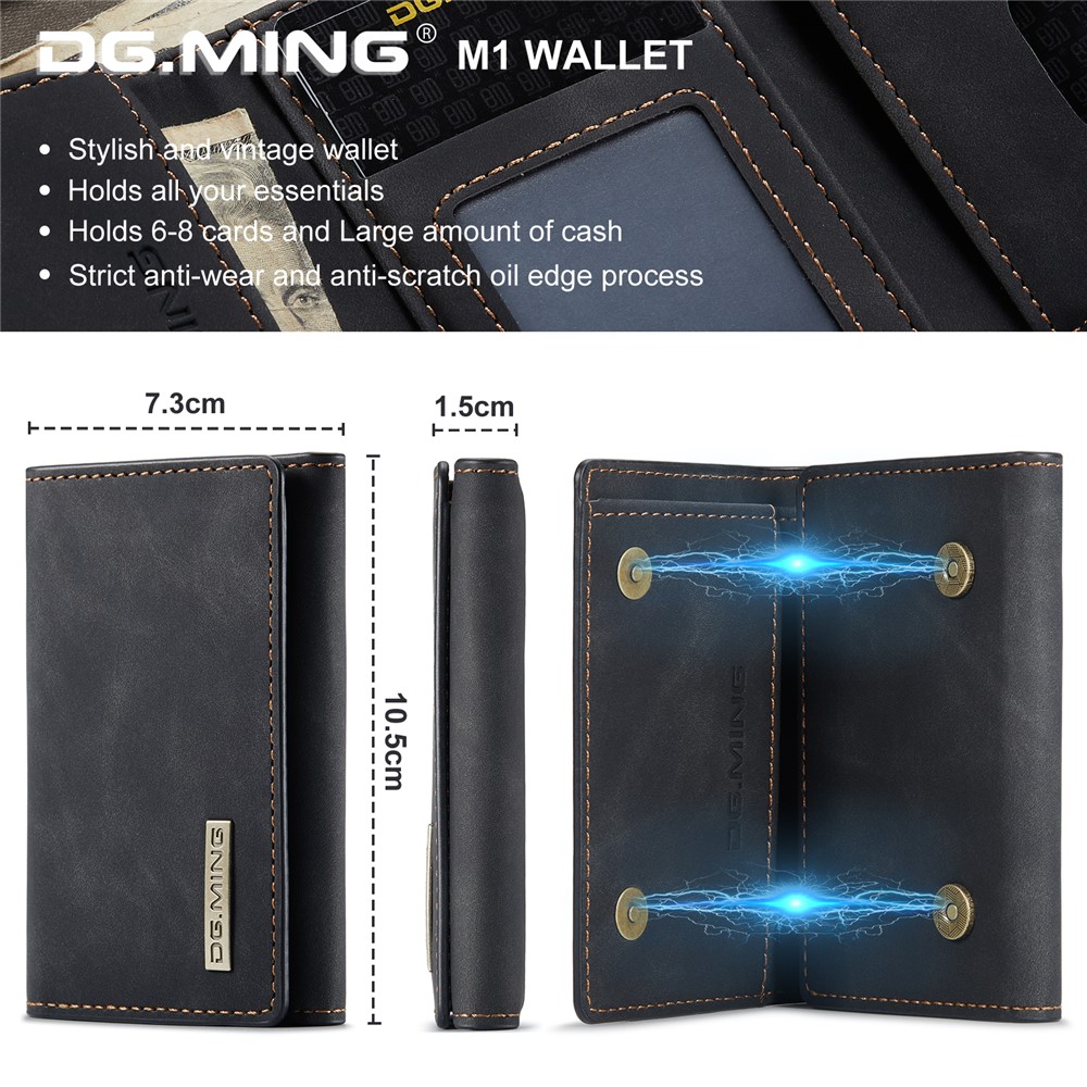 DG.MING M1 Series PU Leather Magnetic Absorption Closure Tri-fold Pocket Wallet Cash Card Holder Coin Purse - Black-7
