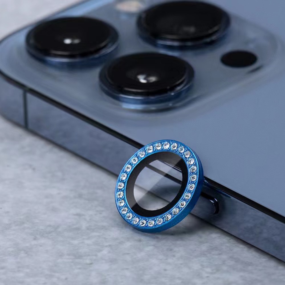 KUZOOM 2Pcs/Set Anti-fingerprint Glass Camera Lens Protector Crystal Clear Lens Cover with Rhinestone for iPhone 13 6.1 inch/mini 5.4 inch - Blue-2