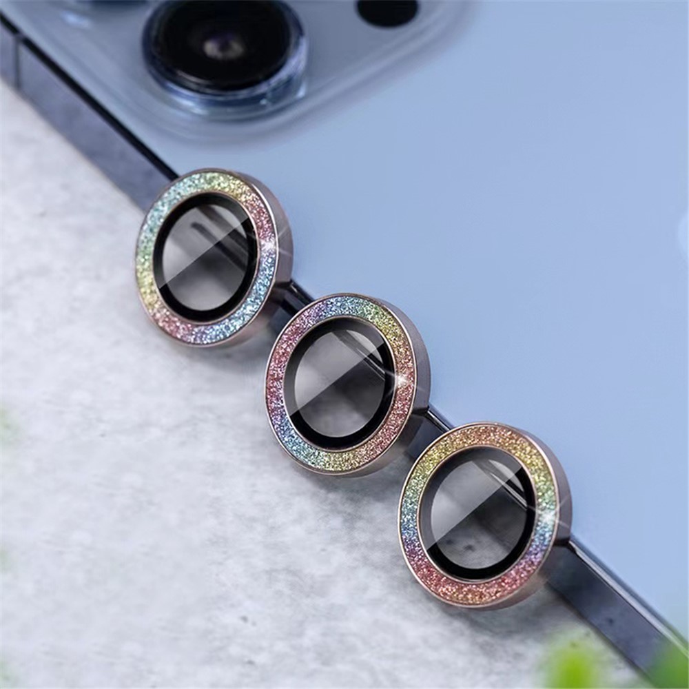 KUZOOM 3Pcs/Set Original Sapphire HD Clear Glass Camera Lens Protector Anti-fingerprint Lens Cover with Glittery Powder Frame for iPhone 13 Pro 6.1 inch/Max 6.7 inch - Multi-color-2