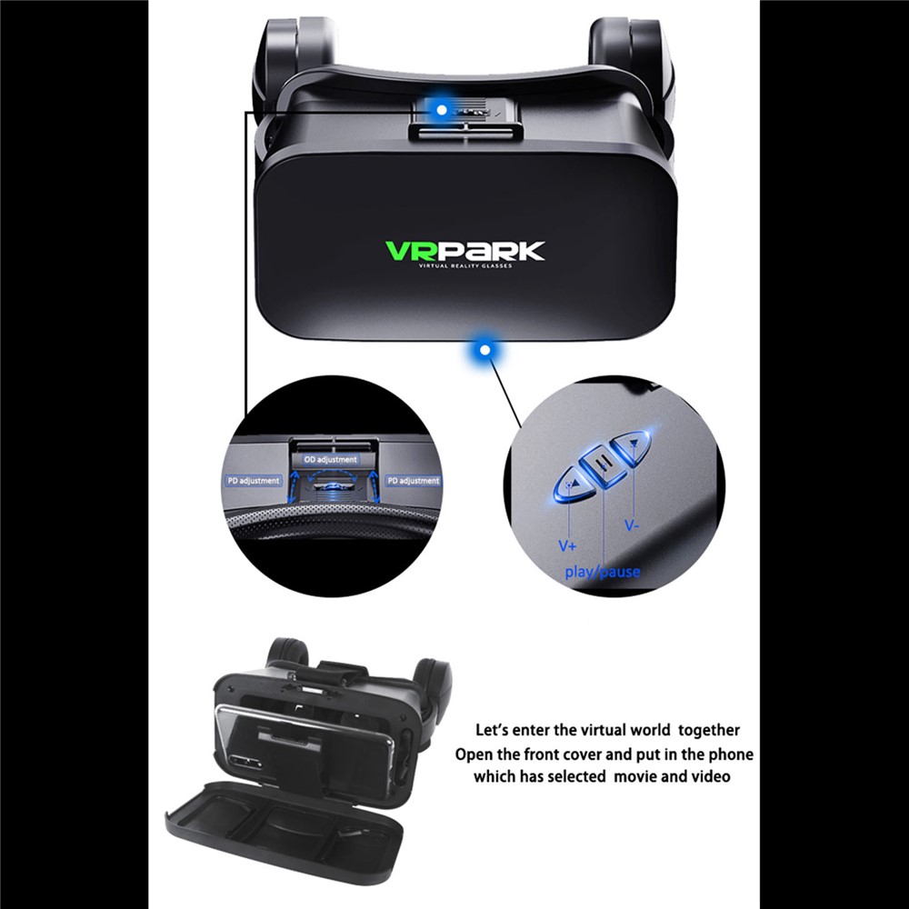 VRPARK J20 3D Virtual Reality VR Glasses with Headphone for iOS Android Smartphone 4.7-6.7 inch-8