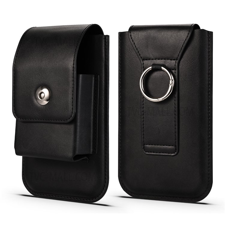 A5 Card Holder Design PU Leather Waist Belt Loop Flip Cover Phone Case Pouch for 4.7-inch - 5.2-inch Phone, Size: L - Black-1
