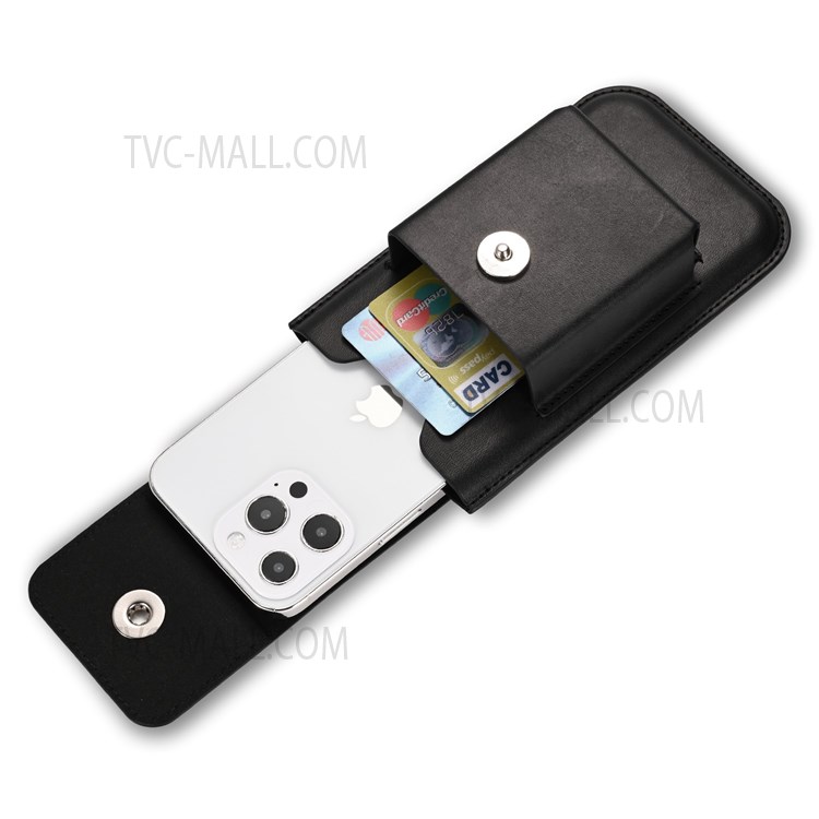 A5 Card Holder Design PU Leather Waist Belt Loop Flip Cover Phone Case Pouch for 4.7-inch - 5.2-inch Phone, Size: L - Black-5