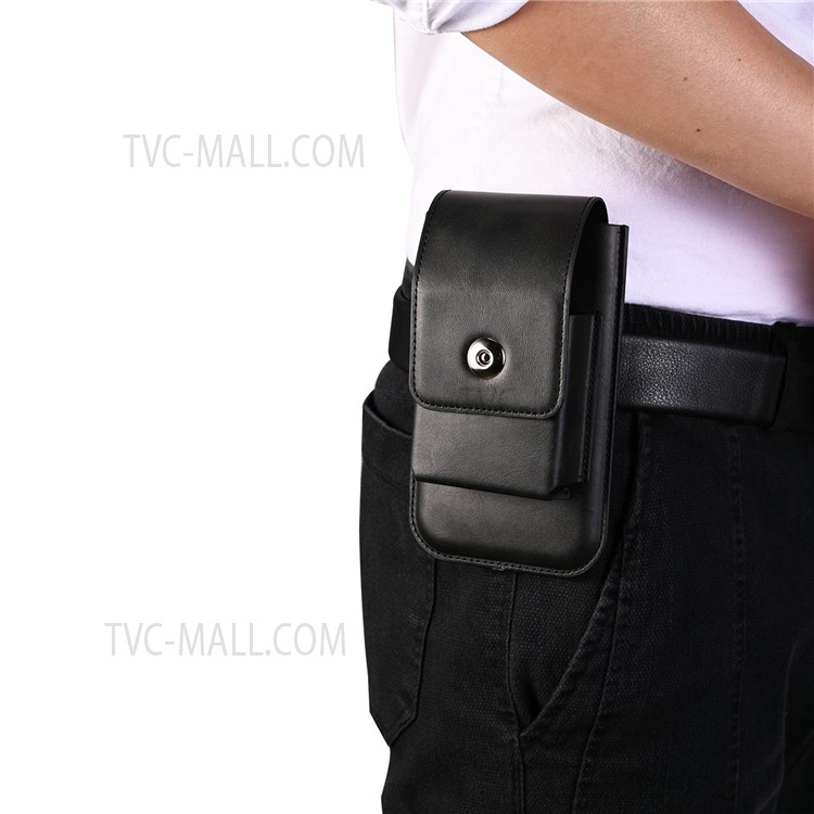 A5 Card Holder Design PU Leather Waist Belt Loop Flip Cover Phone Case Pouch for 4.7-inch - 5.2-inch Phone, Size: L - Black-6