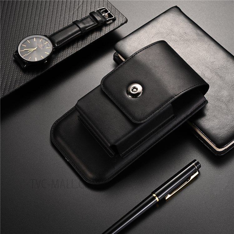 A5 Card Holder Design PU Leather Waist Belt Loop Flip Cover Phone Case Pouch for 4.7-inch - 5.2-inch Phone, Size: L - Black-7