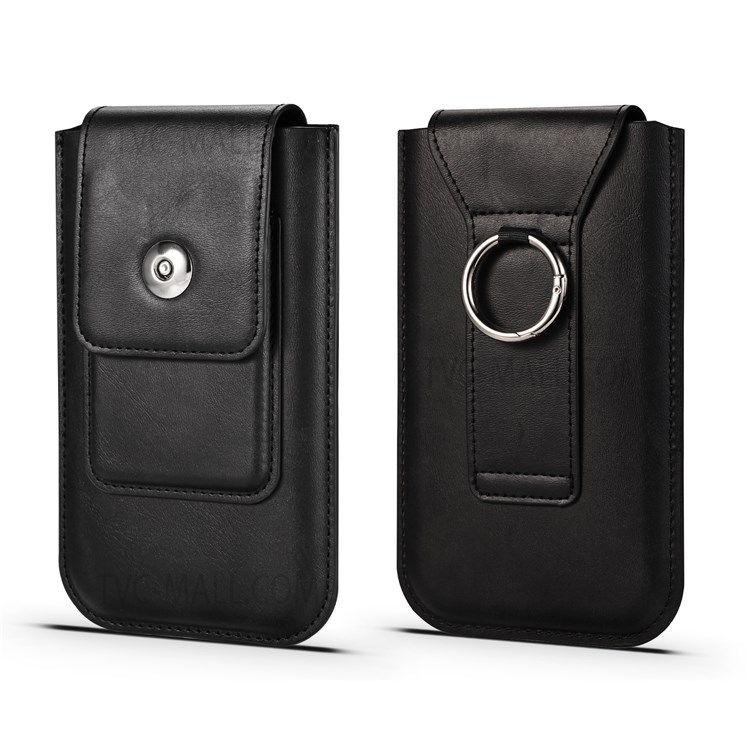 A3 Universal PU Leather Phone Case Bag Waist Loop Mobile Pouch with Card Slot for 4.7-inch - 5.2-inch Phone, Size: L - Black-1