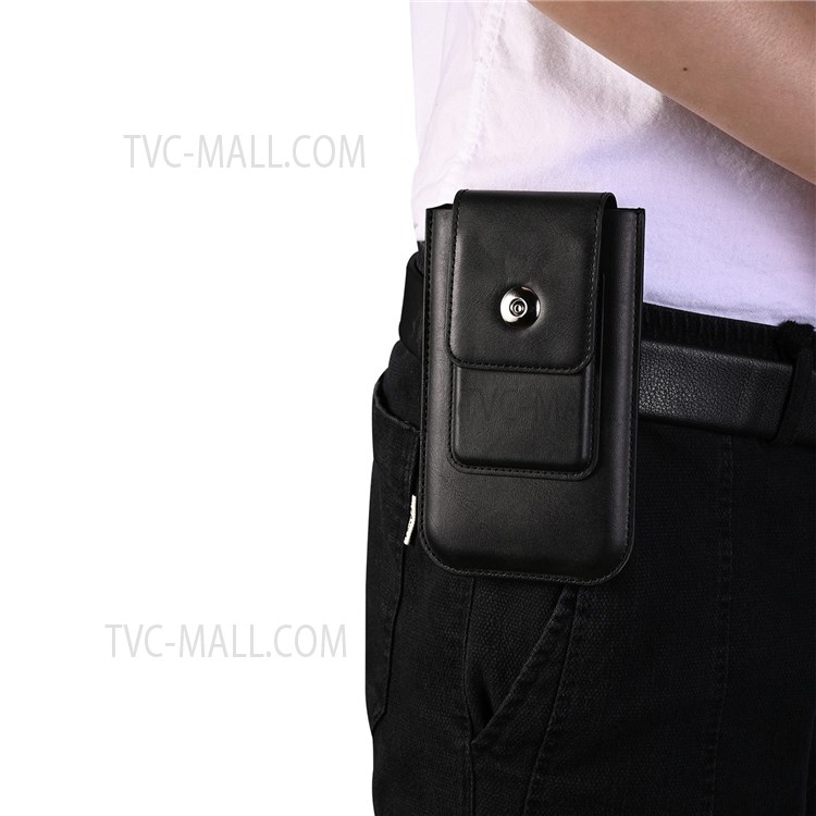 A3 Universal PU Leather Phone Case Bag Waist Loop Mobile Pouch with Card Slot for 4.7-inch - 5.2-inch Phone, Size: L - Black-6