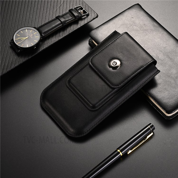 A3 Universal PU Leather Phone Case Bag Waist Loop Mobile Pouch with Card Slot for 4.7-inch - 5.2-inch Phone, Size: L - Black-7