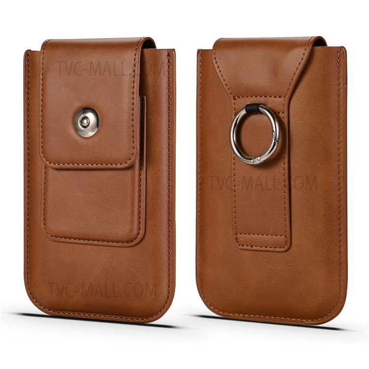 A3 Universal PU Leather Protective Case Waist Belt Loop Phone Cover Bag with Card Holder for 5.5-inch - 6.7-inch Phone, Size: XL - Dark Brown-1