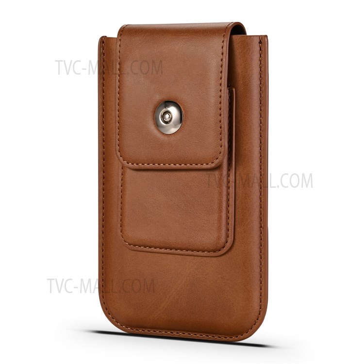 A3 Universal PU Leather Protective Case Waist Belt Loop Phone Cover Bag with Card Holder for 5.5-inch - 6.7-inch Phone, Size: XL - Dark Brown-2