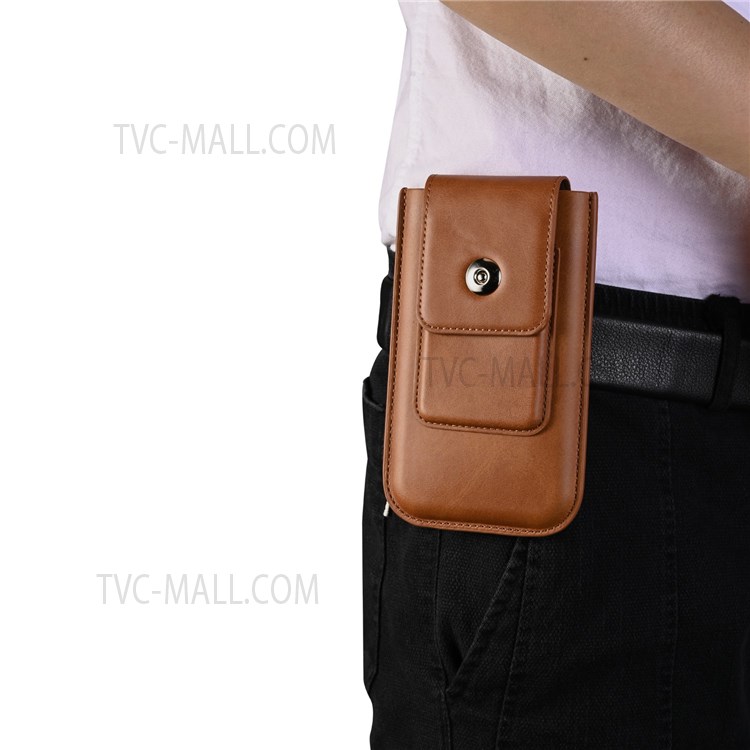 A3 Universal PU Leather Protective Case Waist Belt Loop Phone Cover Bag with Card Holder for 5.5-inch - 6.7-inch Phone, Size: XL - Dark Brown-6