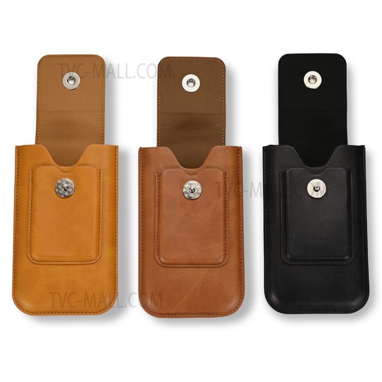 A3 Universal PU Leather Protective Case Waist Belt Loop Phone Cover Bag with Card Holder for 5.5-inch - 6.7-inch Phone, Size: XL - Dark Brown-8