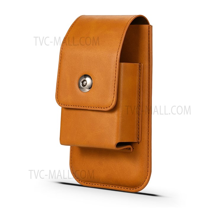 A5 Mobile Phone Leather Case Shell Card Slot Flip Cover Design Waist Belt Loop Carrying Bag for 5.5-inch - 6.7-inch Phone, Size: XL - Light Brown-2
