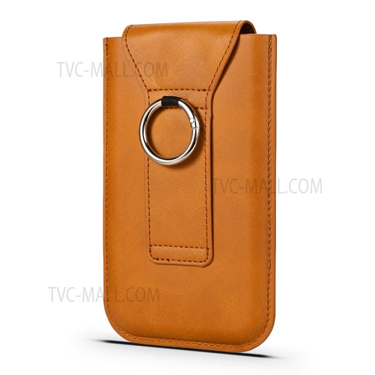 A5 Mobile Phone Leather Case Shell Card Slot Flip Cover Design Waist Belt Loop Carrying Bag for 5.5-inch - 6.7-inch Phone, Size: XL - Light Brown-3