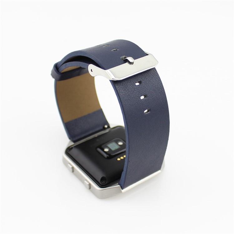 Genuine Leather Watchband for Fitbit Blaze Smart Fitness Watch - Dark Black-4
