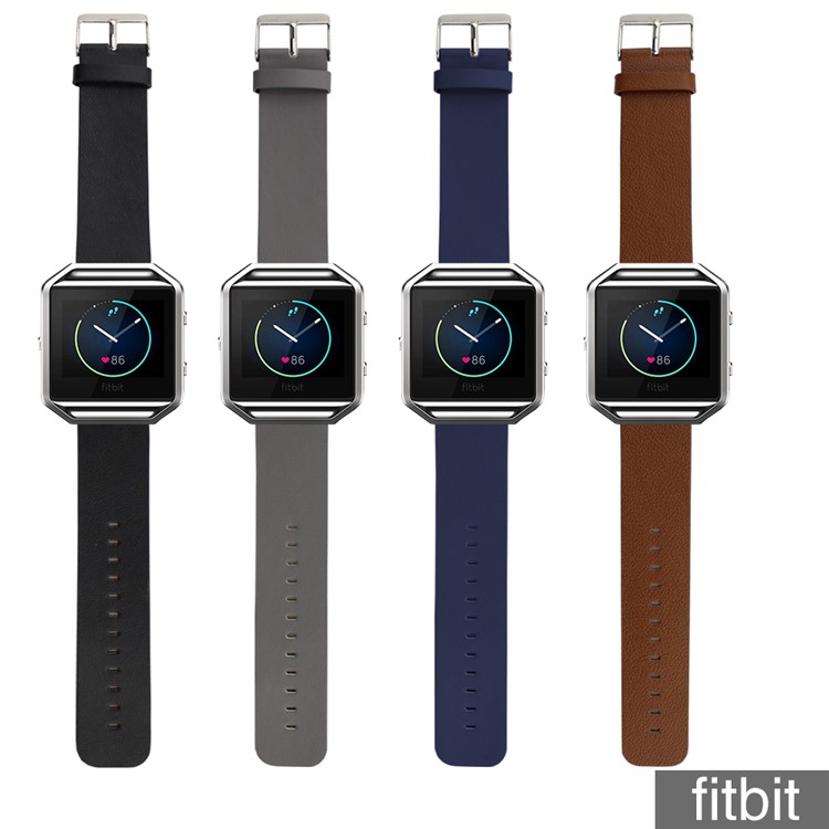 Genuine Leather Watchband for Fitbit Blaze Smart Fitness Watch - Dark Black-6
