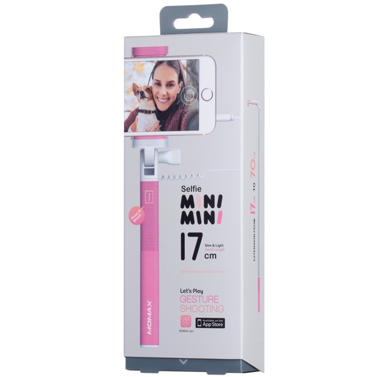 MOMAX Selfie Mini Mini 3.5mm Audio Cable Extendable Handheld Monopod - Rose-11