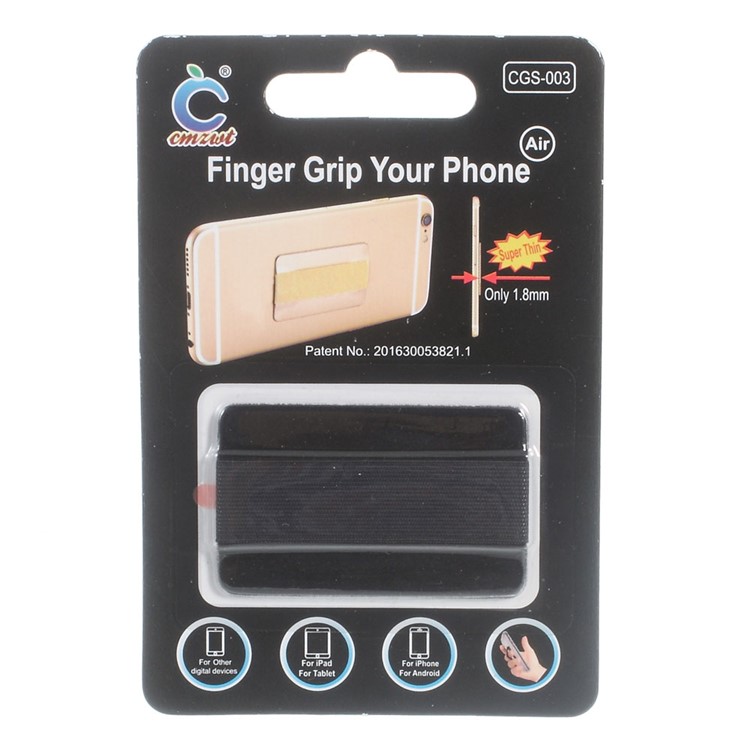 Universal Rubberized Slim Elastic Phone Finger Grip Strap with Fur, Size: 53 x 32 x 1.8mm - Black-5