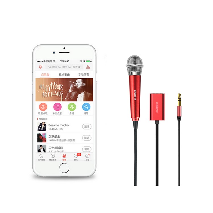 REMAX RMK-K01 Handheld Karaoke Microphone for Song-singing APPs - Red-5