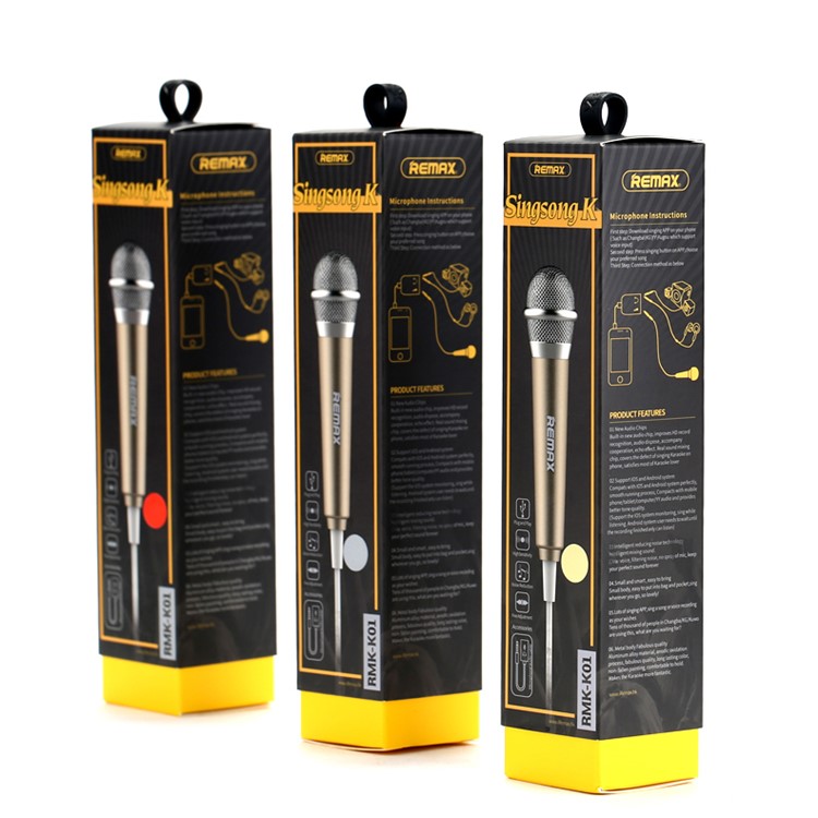 REMAX RMK-K01 Portable Karaoke Microphone for Song-singing APPs - Gold Color-9
