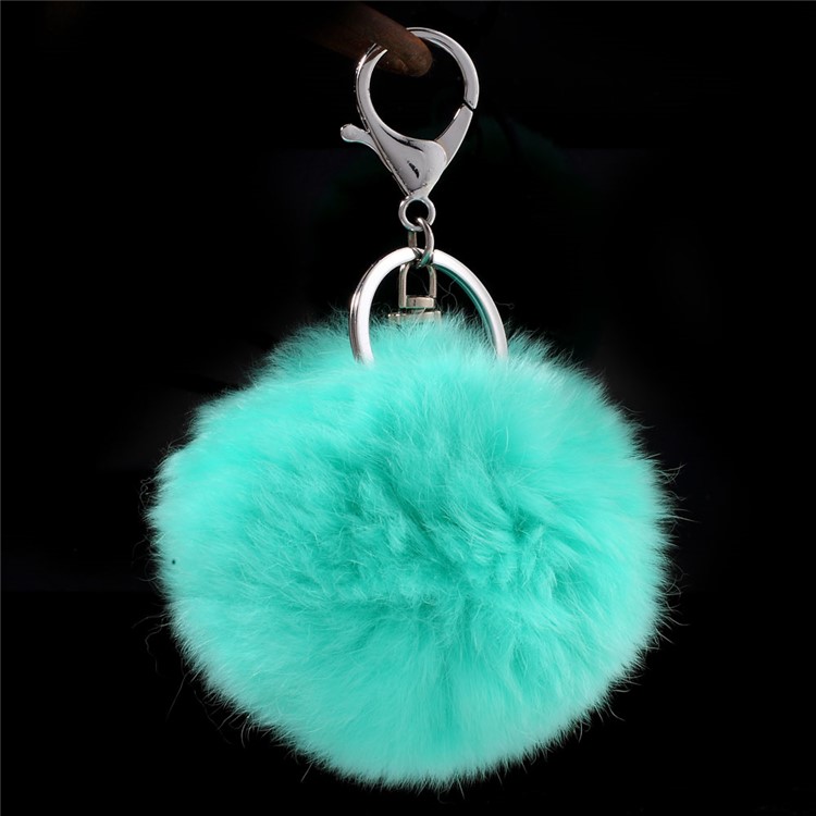 Soft Rabbit Fur Ball Charm Key Chain Decorative Pendant - Cyan-1