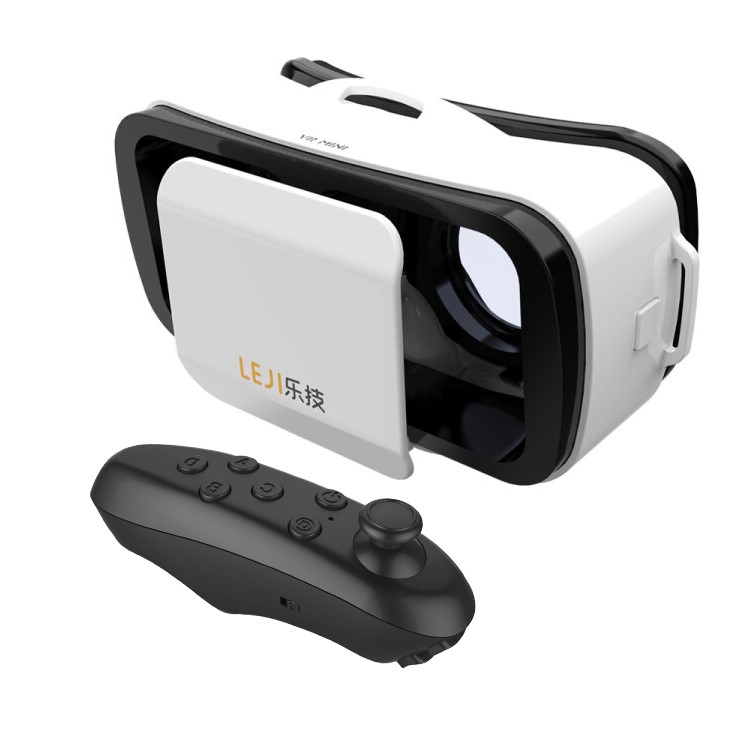 White LEJI Mini 3D VR Virtual Reality Glasses + Black Bluetooth Remote Controller-1