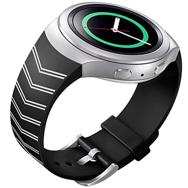 Chevron Silicone Watch Strap Watchband for Samsung Galaxy Gear S2 SM-R720 - White / Black-1
