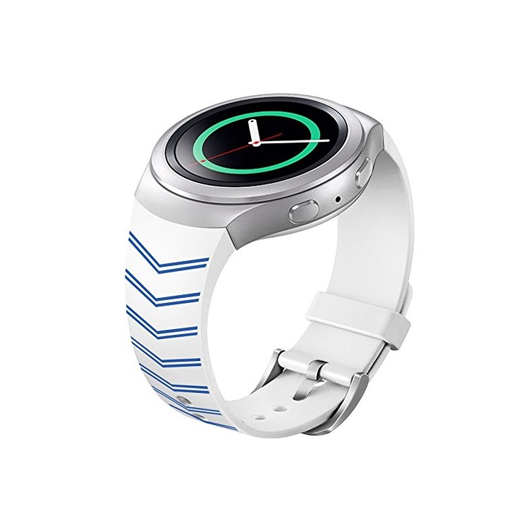 

Chevron Silicone Watch Strap Watchband for Samsung Galaxy Gear S2 SM-R720 - Blue / White