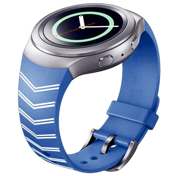 Chevron Silicone Watch Strap Watchband for Samsung Galaxy Gear S2 SM-R720 - White / Blue-1