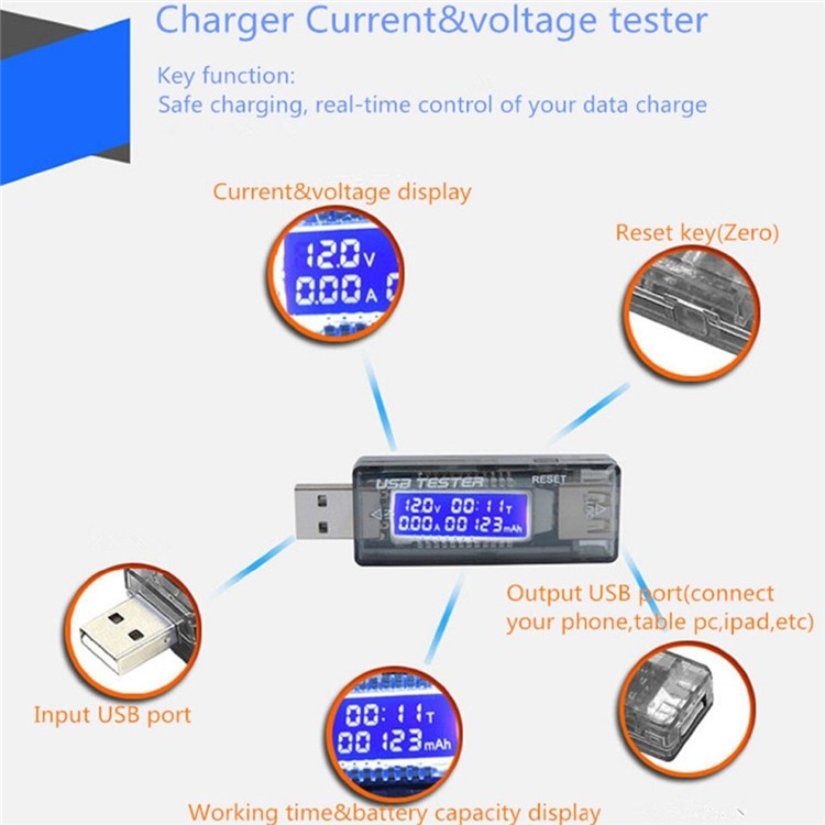 KWS-V21 LCD USB Detector Voltmeter Ammeter Power Capacity Tester Compatible with QC 2.0-3