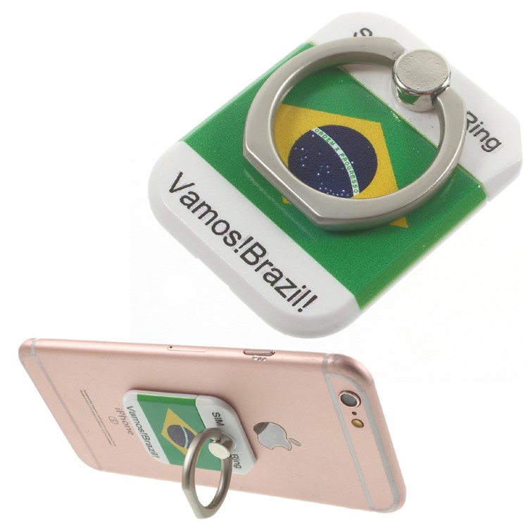 PICKOGEN Drop-resisting Ring Stand Holder Finger Grip for iPhone 6s Plus/Samsung Galaxy S7 edge - Brazilian Flag-1