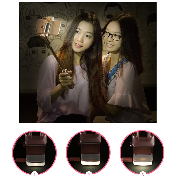 BENKS Built-in Bluetooth Remote Shutter Selfie Stick Monopad with LED Fill Light and Rear Mirror - Rose Gold-10