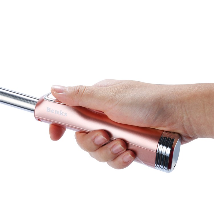 BENKS Built-in Bluetooth Remote Shutter Selfie Stick Monopad with LED Fill Light and Rear Mirror - Rose Gold-3