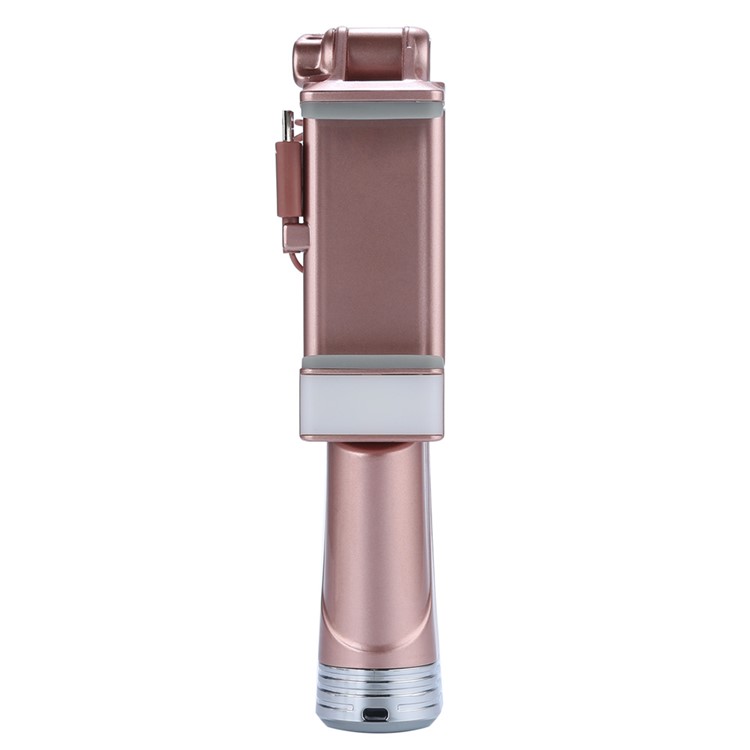 BENKS Built-in Bluetooth Remote Shutter Selfie Stick Monopad with LED Fill Light and Rear Mirror - Rose Gold-4