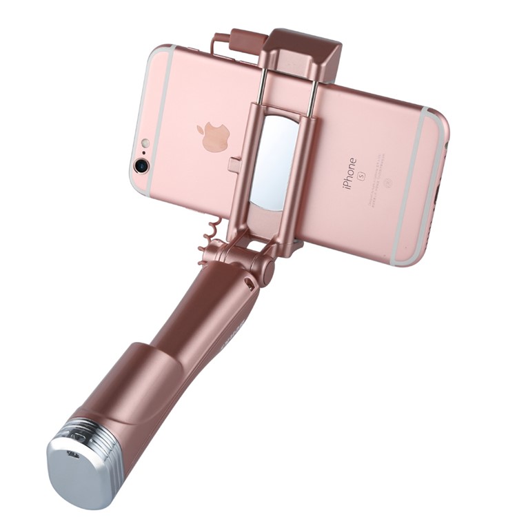 BENKS Built-in Bluetooth Remote Shutter Selfie Stick Monopad with LED Fill Light and Rear Mirror - Rose Gold-5