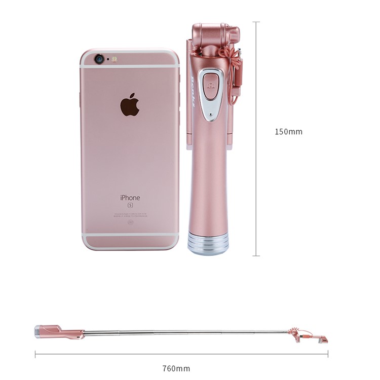 BENKS Built-in Bluetooth Remote Shutter Selfie Stick Monopad with LED Fill Light and Rear Mirror - Rose Gold-6