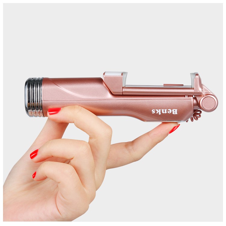 BENKS Built-in Bluetooth Remote Shutter Selfie Stick Monopad with LED Fill Light and Rear Mirror - Rose Gold-8