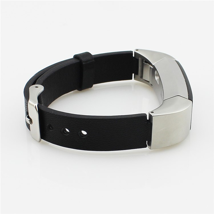 Genuine Leather Replacement Watch Band for Fitbit Alta - Black-2