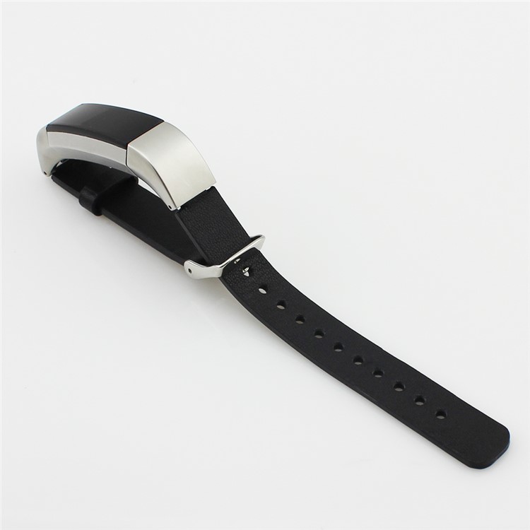 Genuine Leather Replacement Watch Band for Fitbit Alta - Black-3