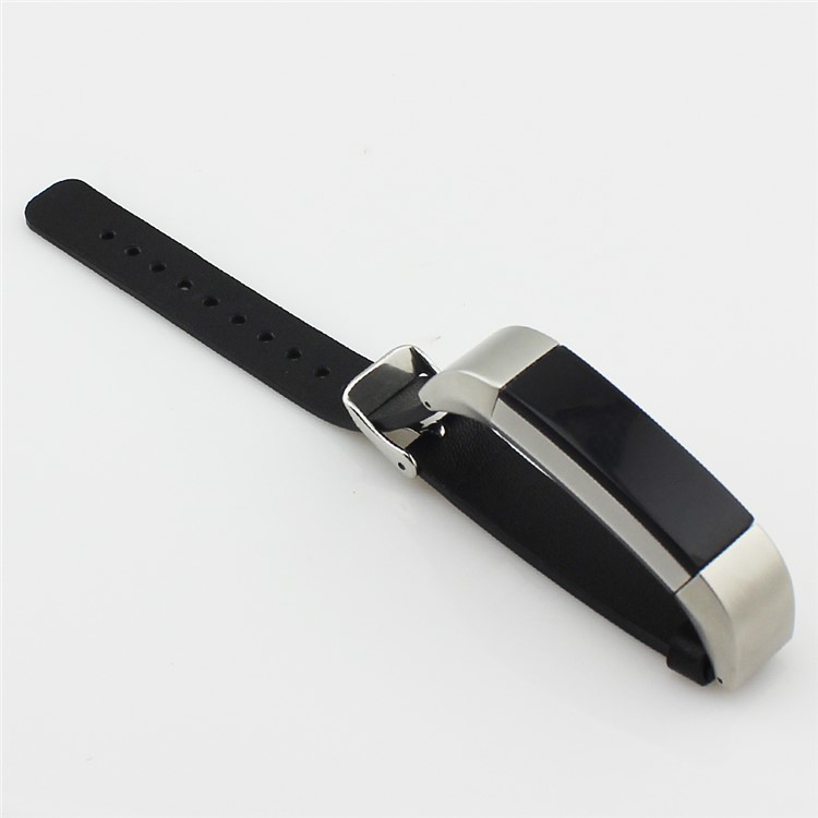 Genuine Leather Replacement Watch Band for Fitbit Alta - Black-4