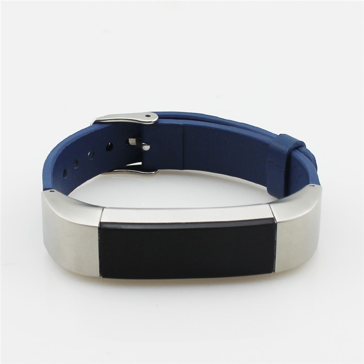 Replacement Genuine Leather Watch Band for Fitbit Alta with Watch Buckle - Dark Blue-4