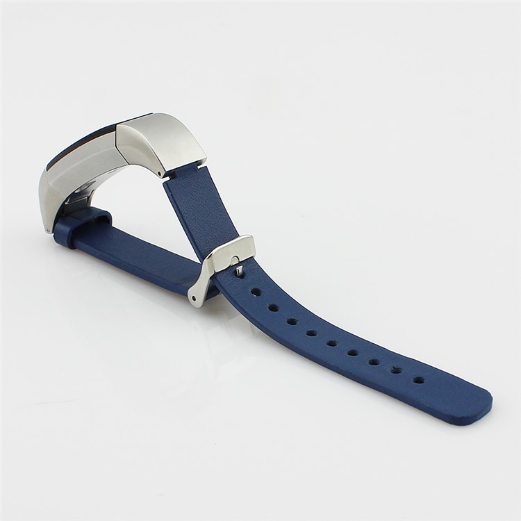 Replacement Genuine Leather Watch Band for Fitbit Alta with Watch Buckle - Dark Blue-5