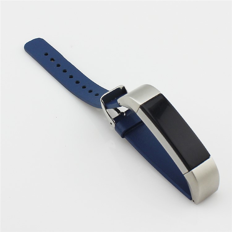 Replacement Genuine Leather Watch Band for Fitbit Alta with Watch Buckle - Dark Blue-6